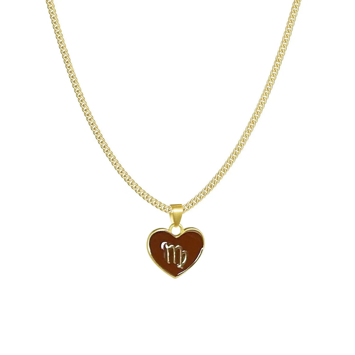 12 constellation love necklace with heart-shaped pendant and bamboo chain in a zodiac colour option