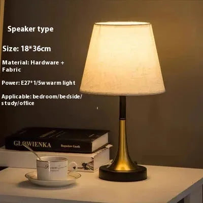 Retro alloy bedside lamp with dimmable LED lighting in American style with brown button details