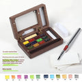Mini walnut wooden watercolour paint box with professional pigment suit inside