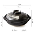 Ceramic casserole pot with lid, 2800ml size, on gas stove, uncoated clay finish