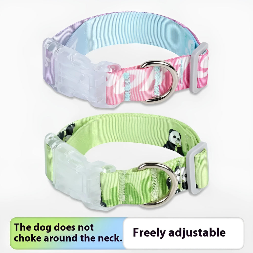 Adjustable dog collar with gradient colour cartoon pattern in Panda Green and gradient colour options