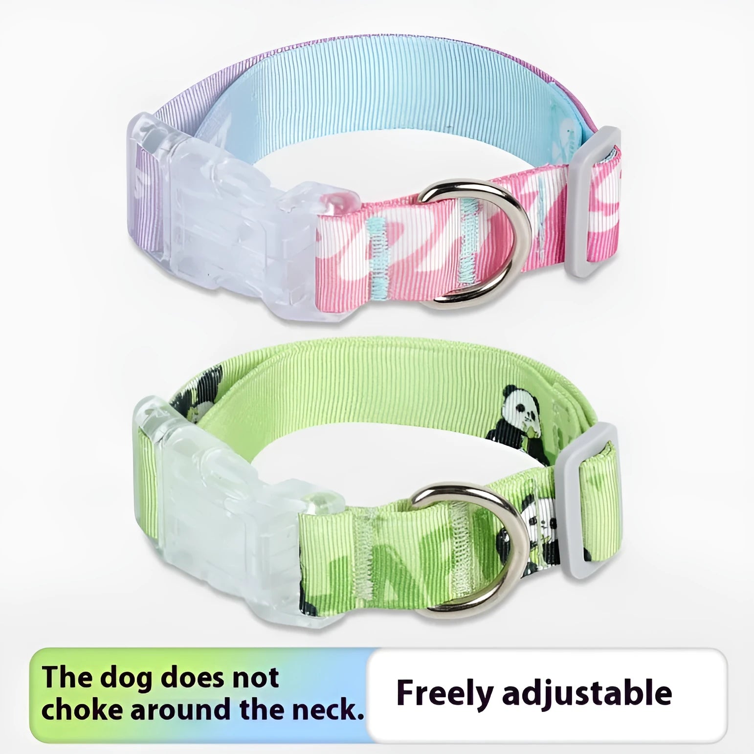 Adjustable dog collar with gradient colour cartoon pattern in Panda Green and gradient colour options