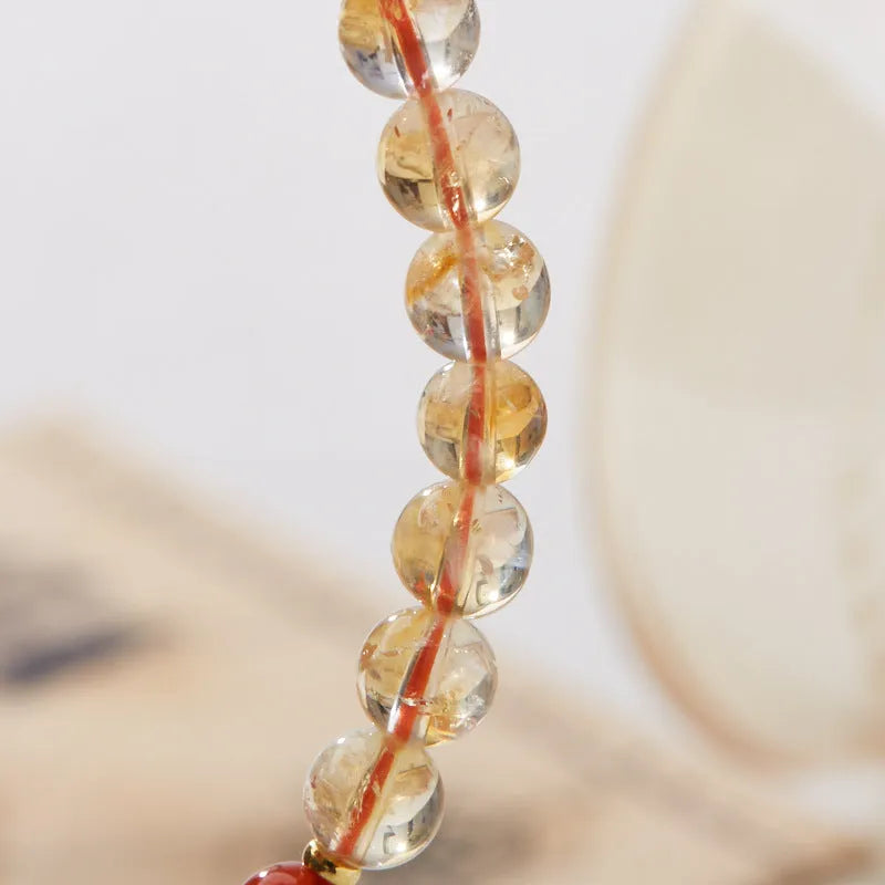 Hand-woven citrine five sutra crystal bracelet with 6mm beads geometric pattern
