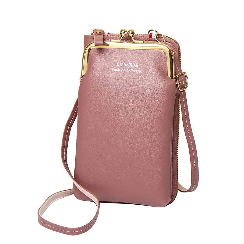 Women's vertical crossbody mobile phone bag in PU leather, black colour, with letter print and coin pocket