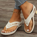 Women's retro flip-flop sandals in cream white colour showing herringbone scaffold design and EVA sole