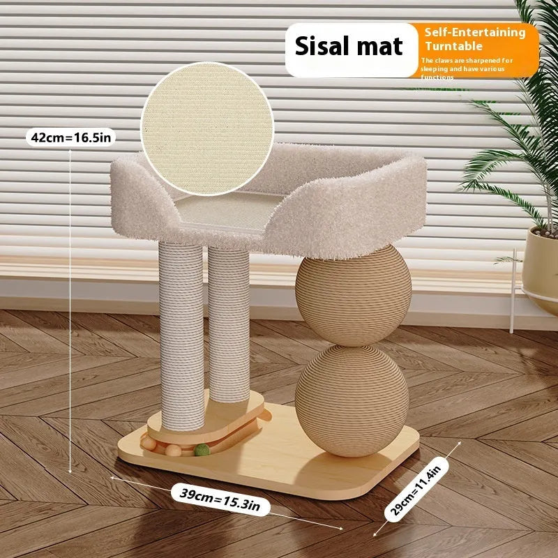 Pine wood cat nest with dual grasping balls in simple style