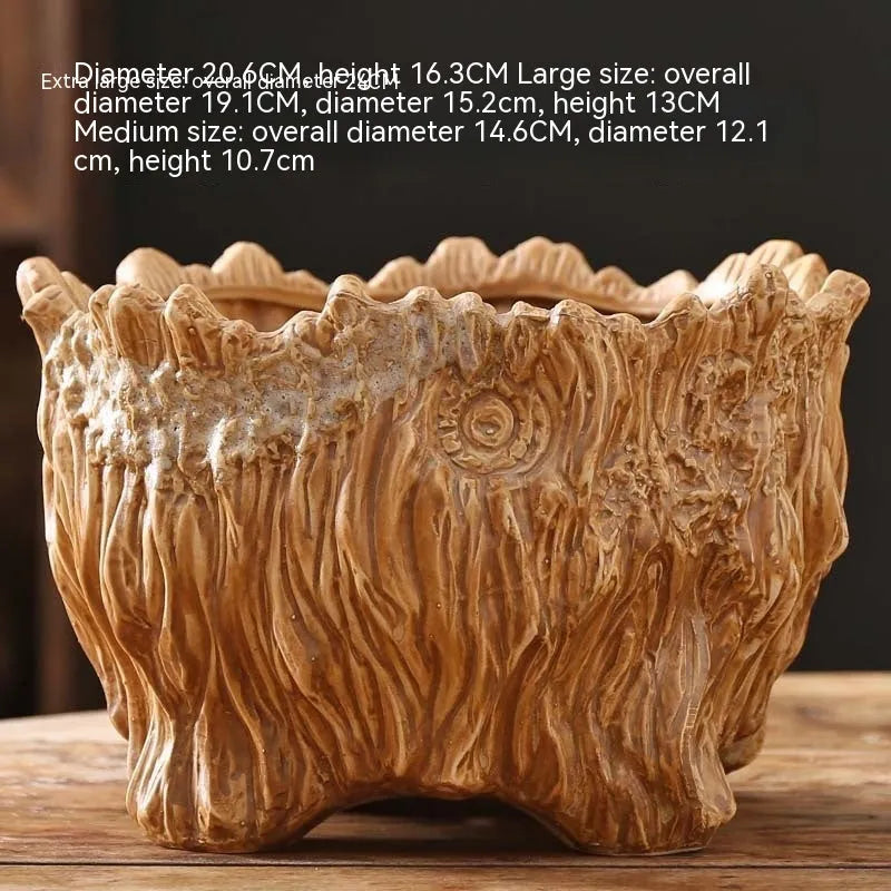 Ceramic flower pot wood shaped tree root design extra large size for succulent plants home gardening