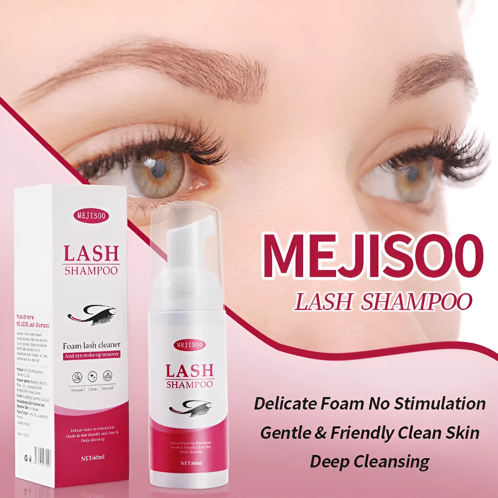 Lash shampoo mousse eyelash cleaning solution 60ml container 3.7cm by 13.5cm