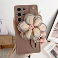 Silicone frosted wrist strap bracket phone case for Samsung Galaxy in brown and dark purple colour options