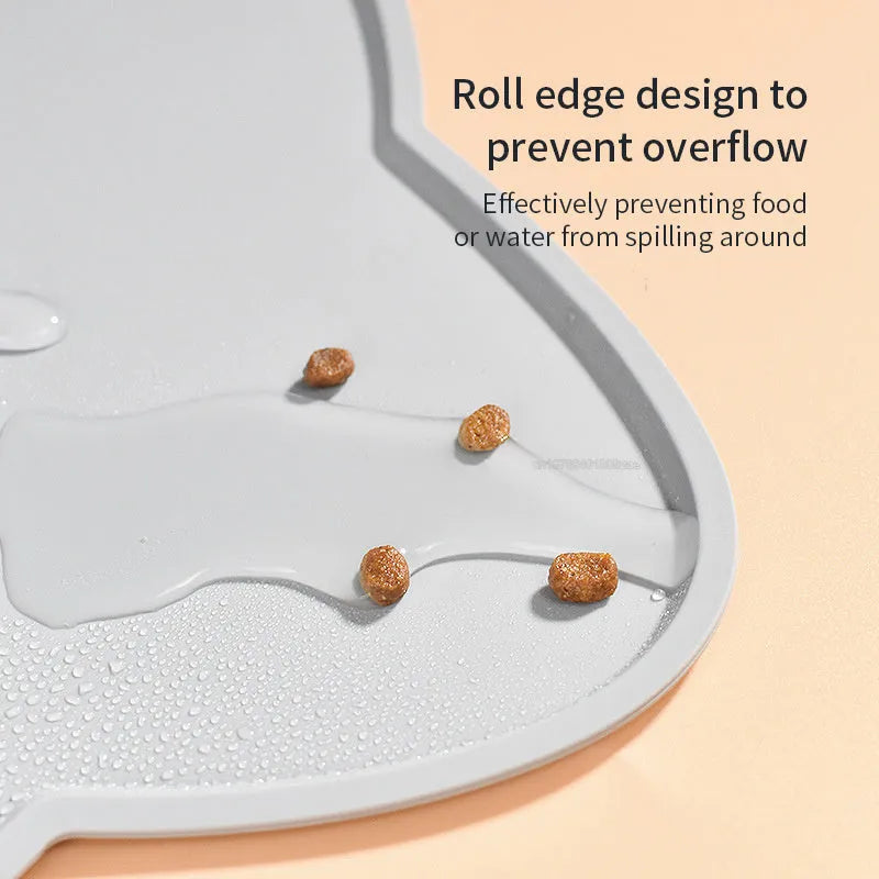 Solid colour silicone pet feeding mat placed under dog bowl on floor