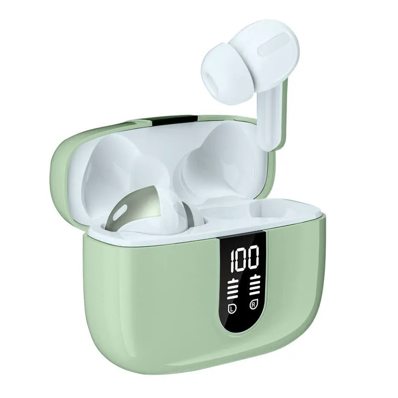Bx08 wireless headset with digital display charging case in Black Grey Light Green White colours