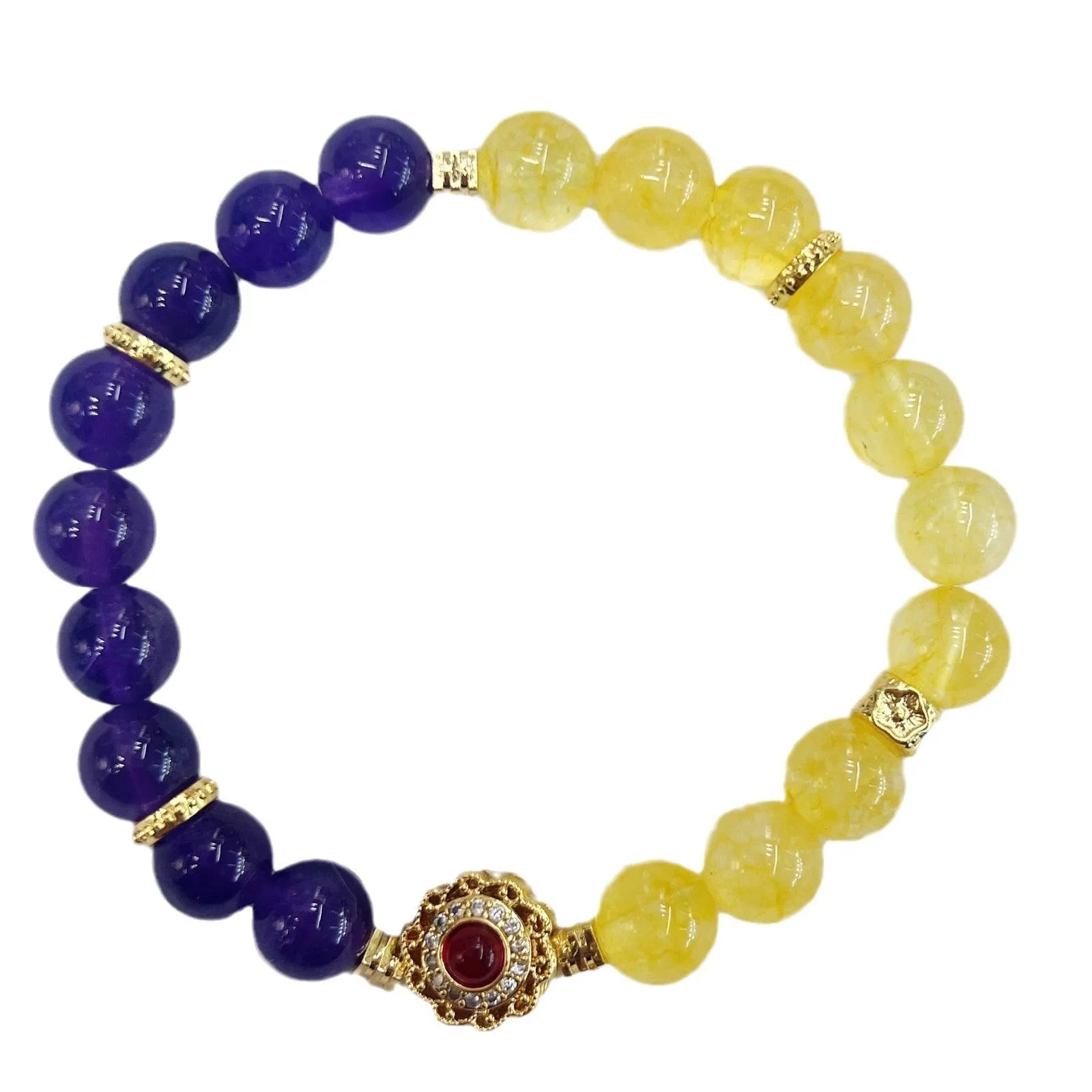 Handmade yellow and purple amethyst crystal bracelet for women