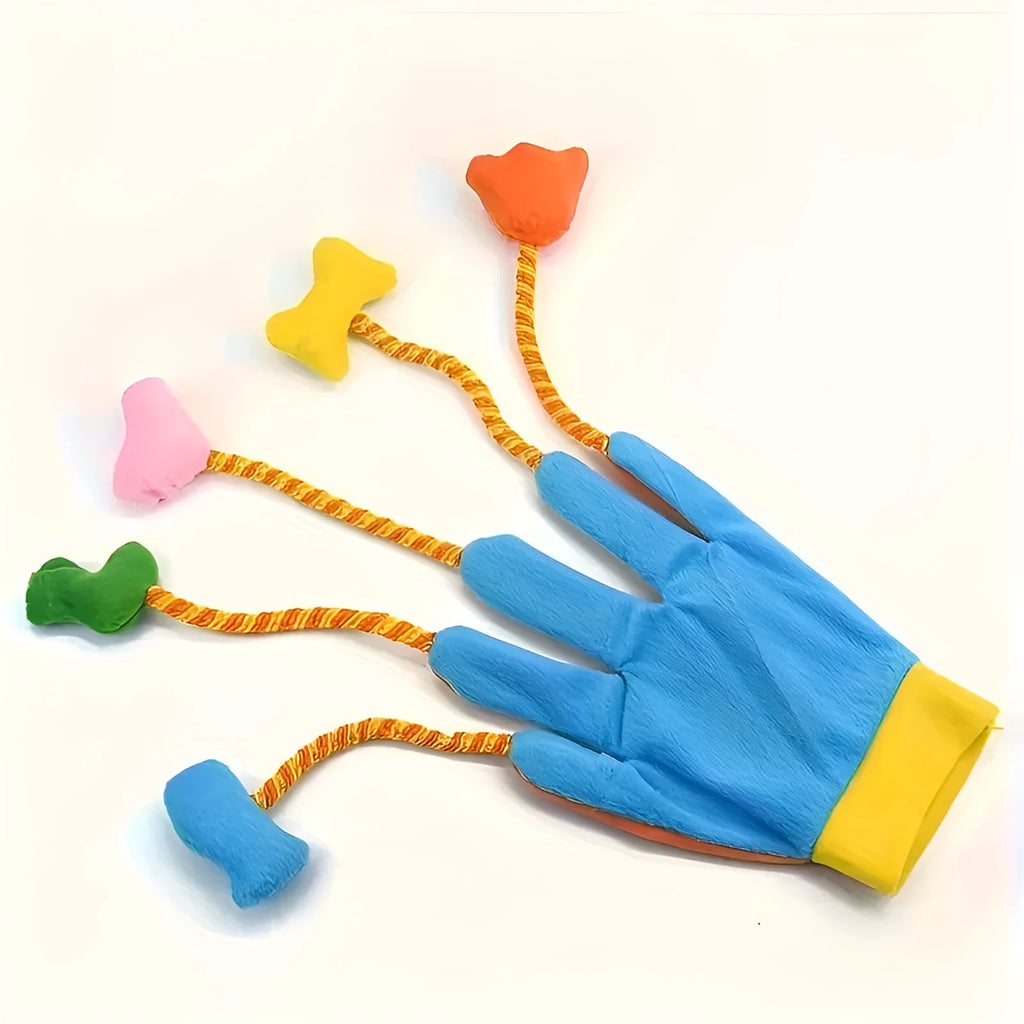 Yellow and blue plush magic glove cat toy with bell, 40cm long pet play trailer