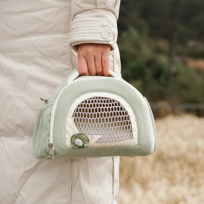 Breathable hamster crossbody handbag with outer strap in matcha green colour option