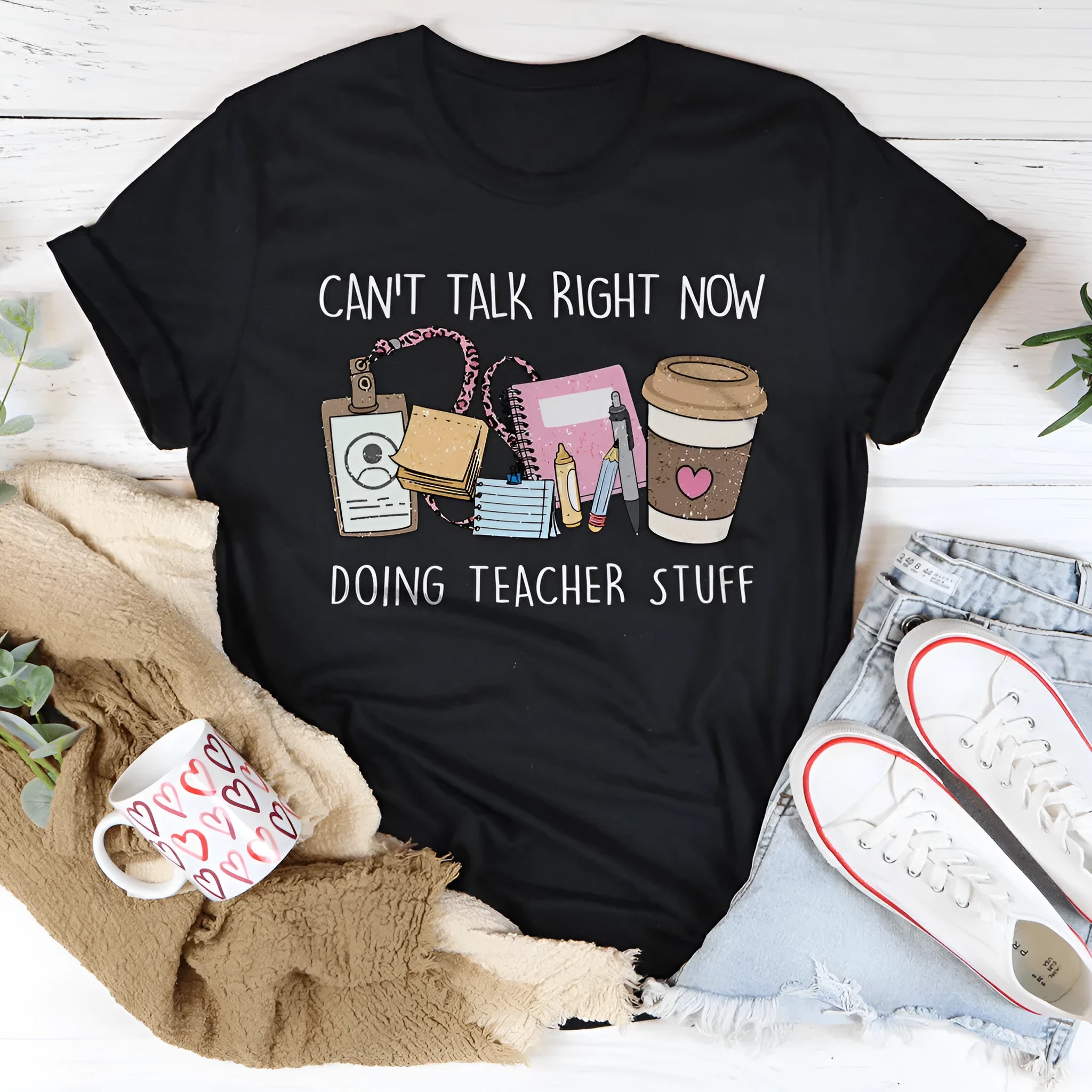 Black straight cut cotton summer t-shirt with round neckline and short sleeves