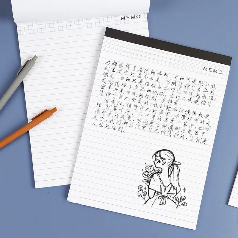 A4 tear-off meeting notebook pad with grid paper and wireless adhesive binding