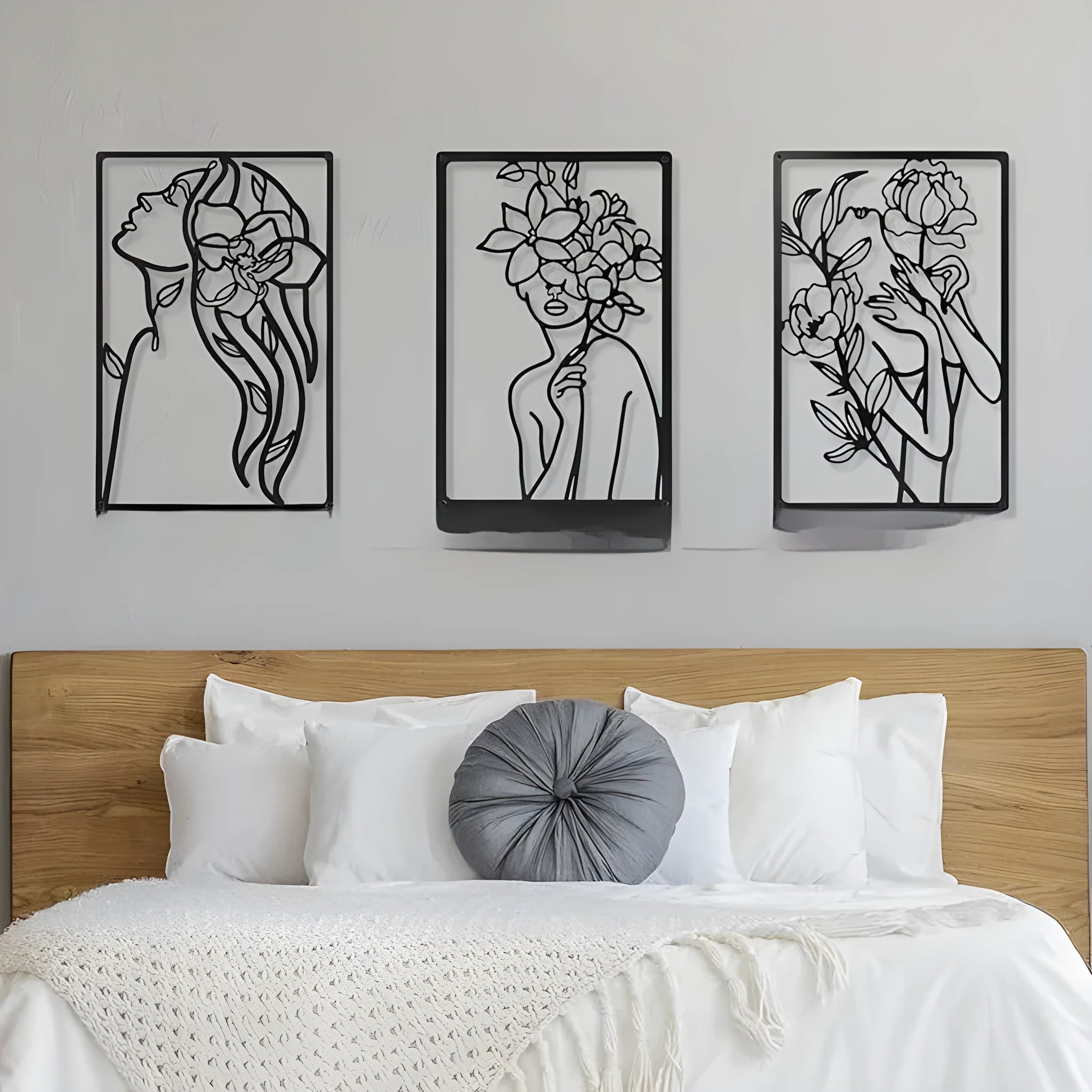 Black metal silhouette wall hanging decoration with female line design for home living room