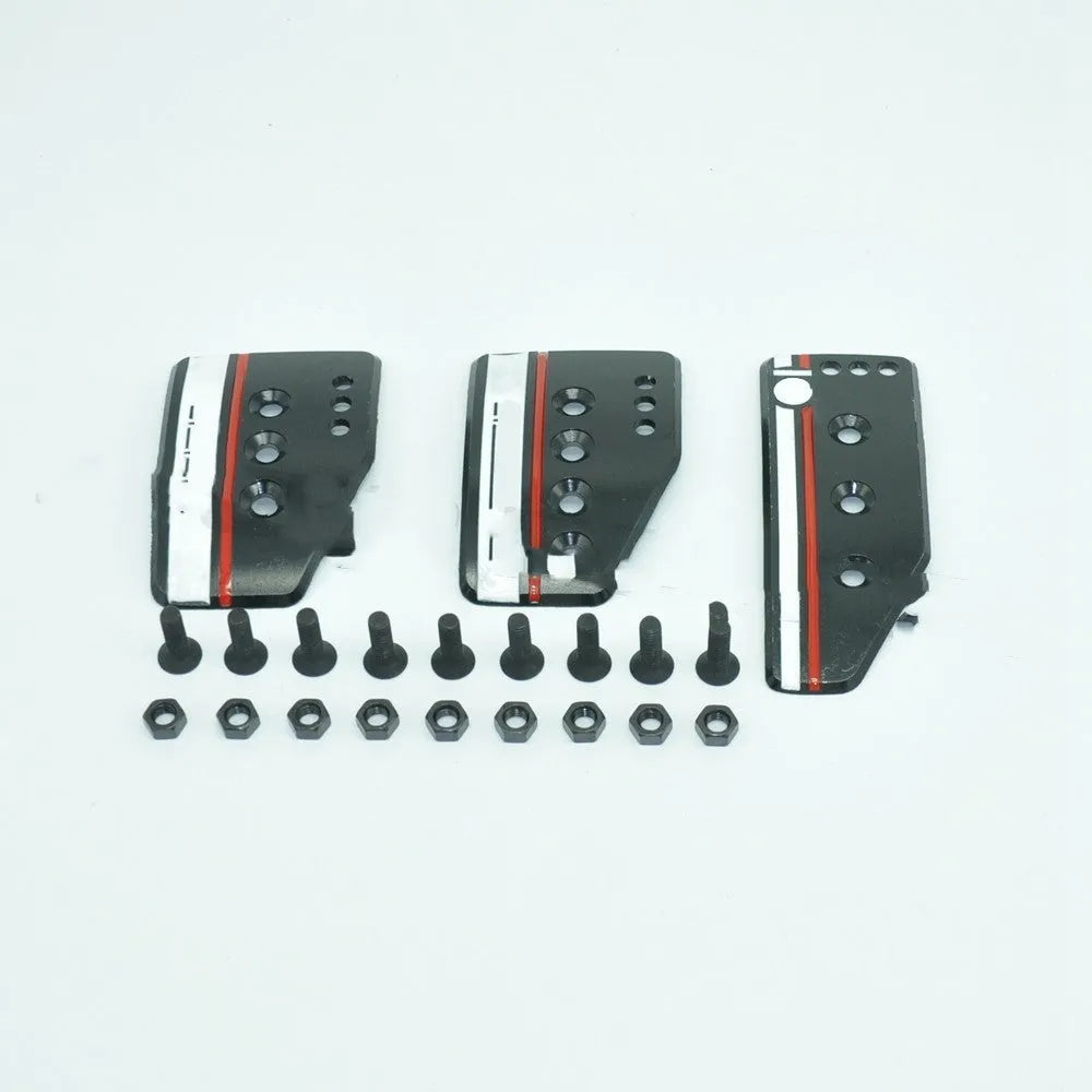 Aluminium alloy manual transmission car pedal set showing brake, accelerator and clutch pedals