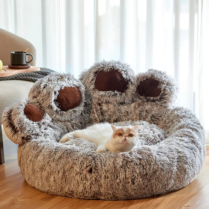 Bear paw teddy pet mat in coffee colour, short plush fabric, with PP cotton filling on floor
