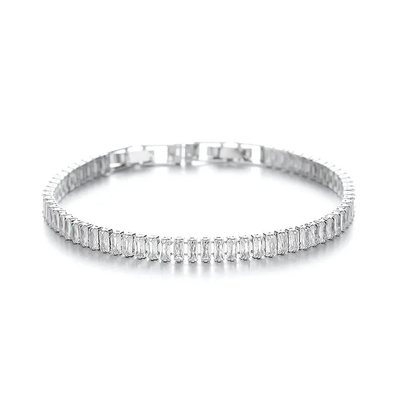 Rectangular brass women's bracelet with full diamond zircon inlay in champagne gold colour