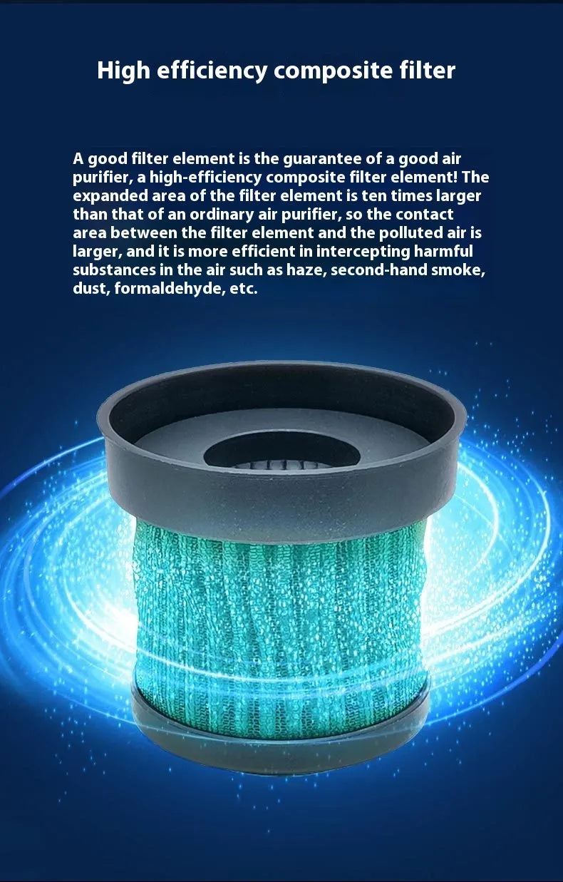 Smart car air purifier in black with formaldehyde removal and USB power supply