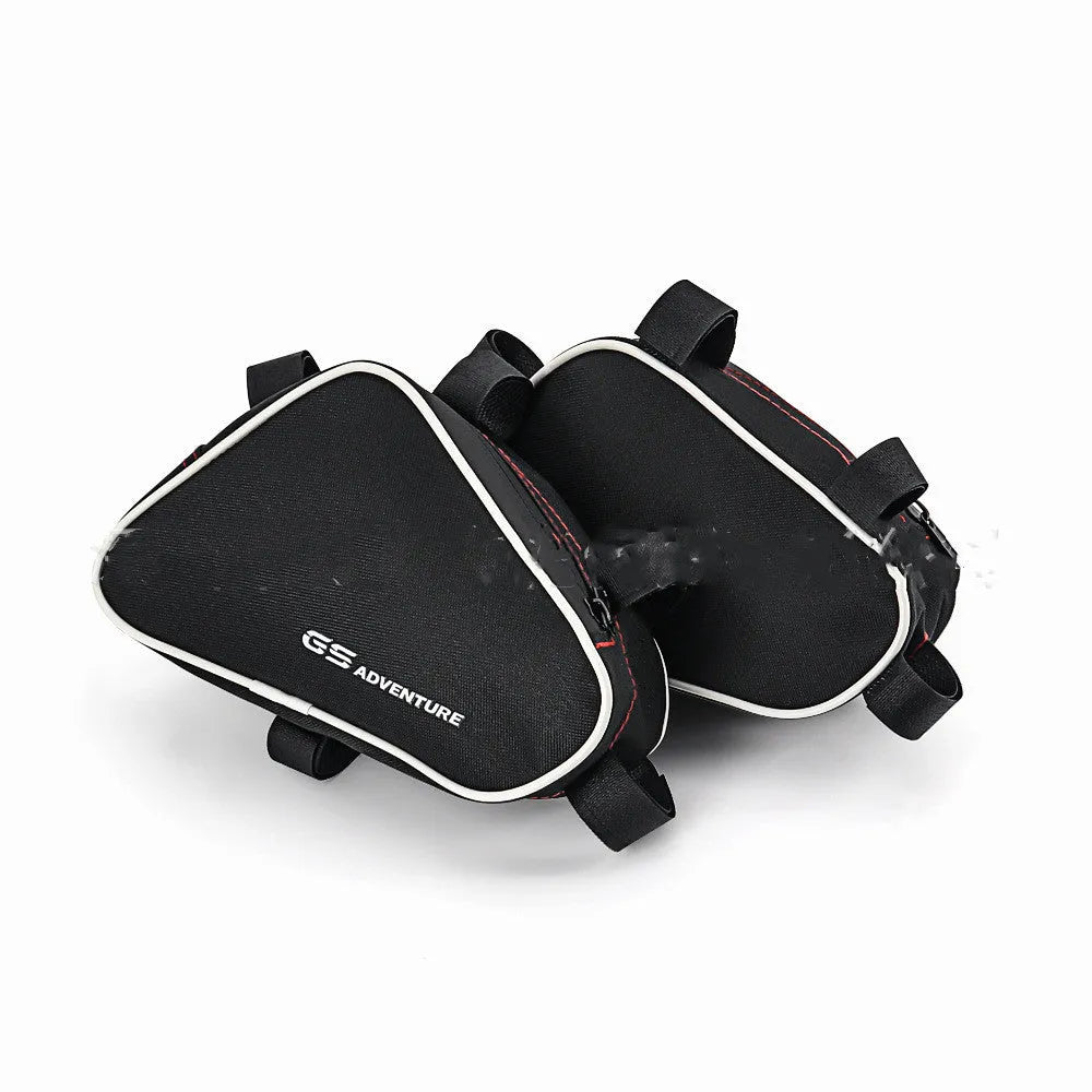 Black waterproof cloth motorcycle frame crash bar storage bag measuring 15cm by 10cm by 10cm