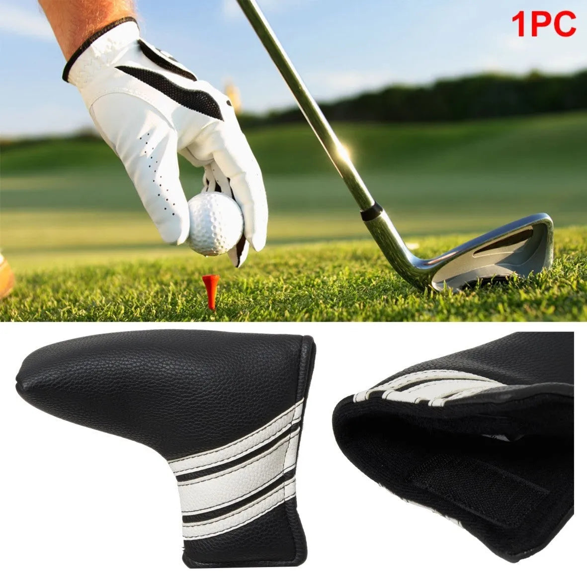 Black PU leather golf push rod case with zipper closure for trolley handle protection