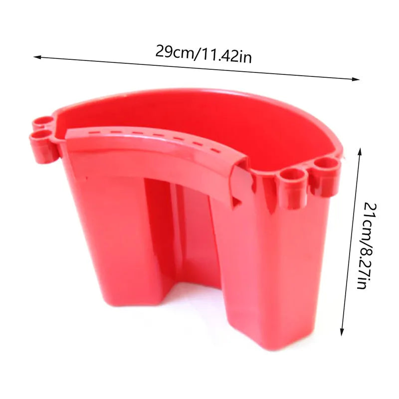 A coloured plastic car wash bucket with a side handle, shown for vehicle cleaning.