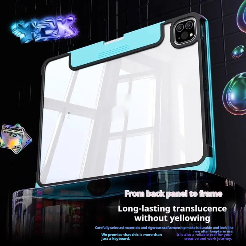 Blue shockproof PC protective case for iPad Pro 13 inch with a mute keyboard flap.