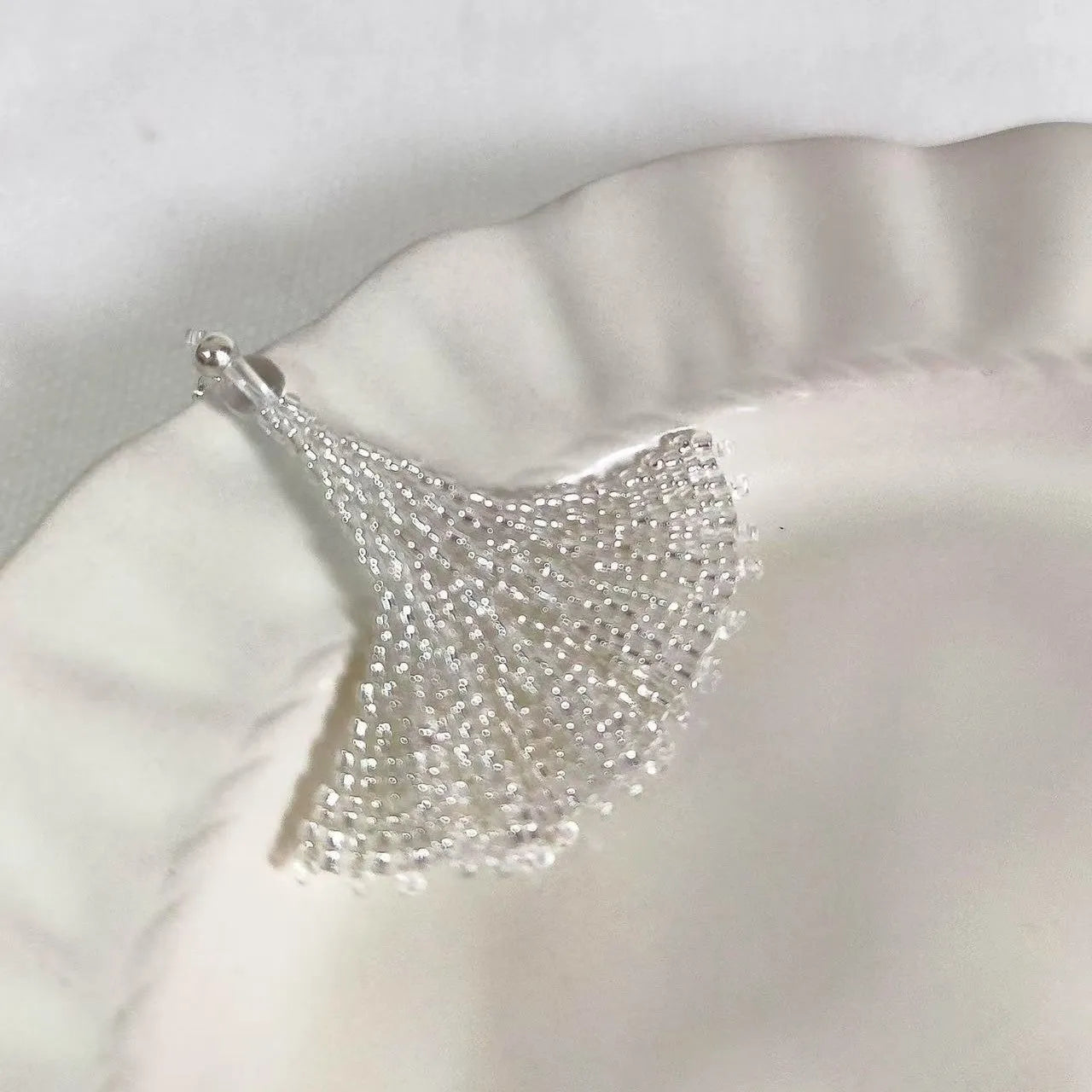 Clear bead woven tulip leaf drop earrings handmade from glass and coloured glaze for women Korean style