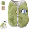 Green thickened coral fleece dog vest with a leash ring on the back, sized for a small dog.