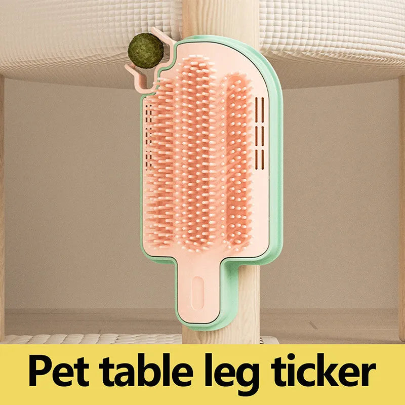 Ice cream cone-shaped cat scratching post with feather teaser in corner placement