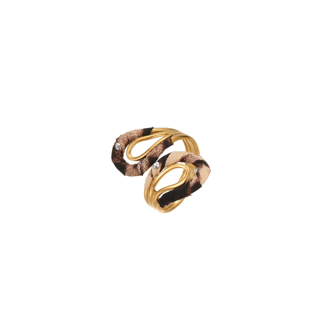 Stainless steel open mouth ring with leopard print geometric heart and star shapes