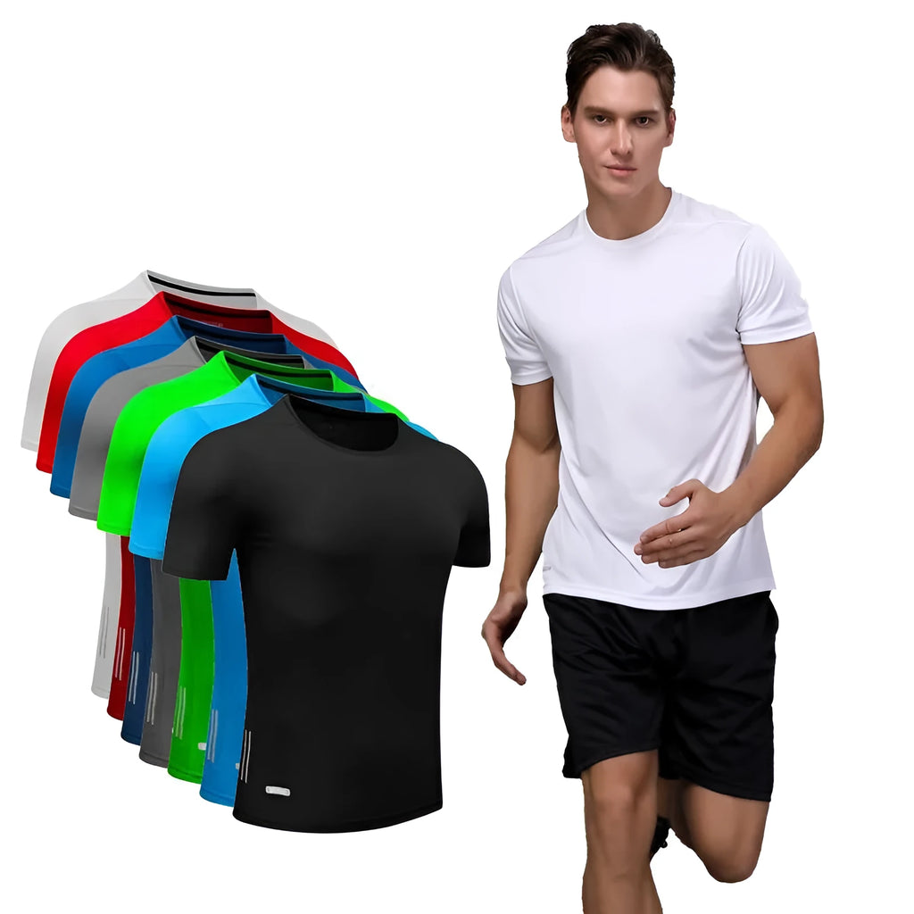 Men quick dry t shirt slim fit running top tees solid colour round neck short sleeve