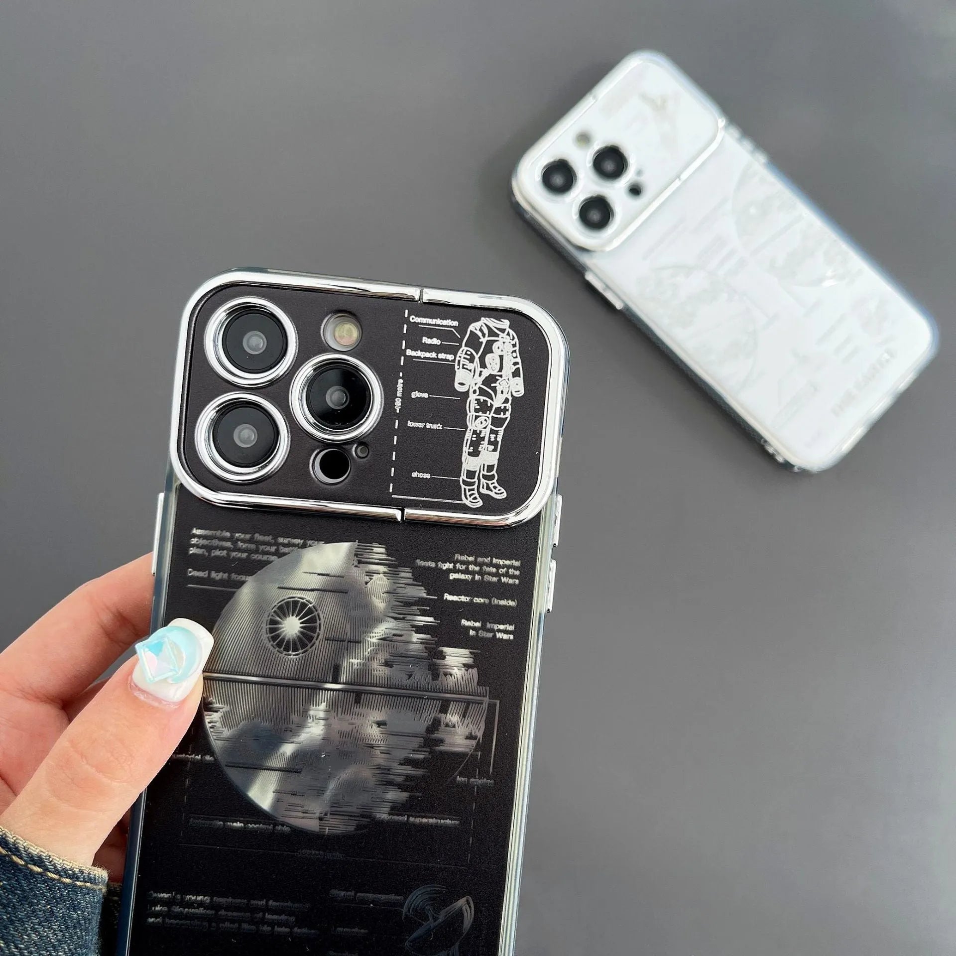 Pleated bracket phone case in TPU material with fall protection for iPhone 11-15 series, shown in colour as in Figure 1