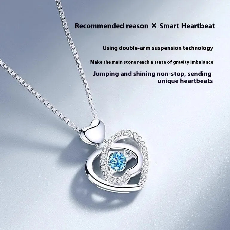 Blue diamond necklace and bracelet set with geometric love heart pendant on adjustable chain