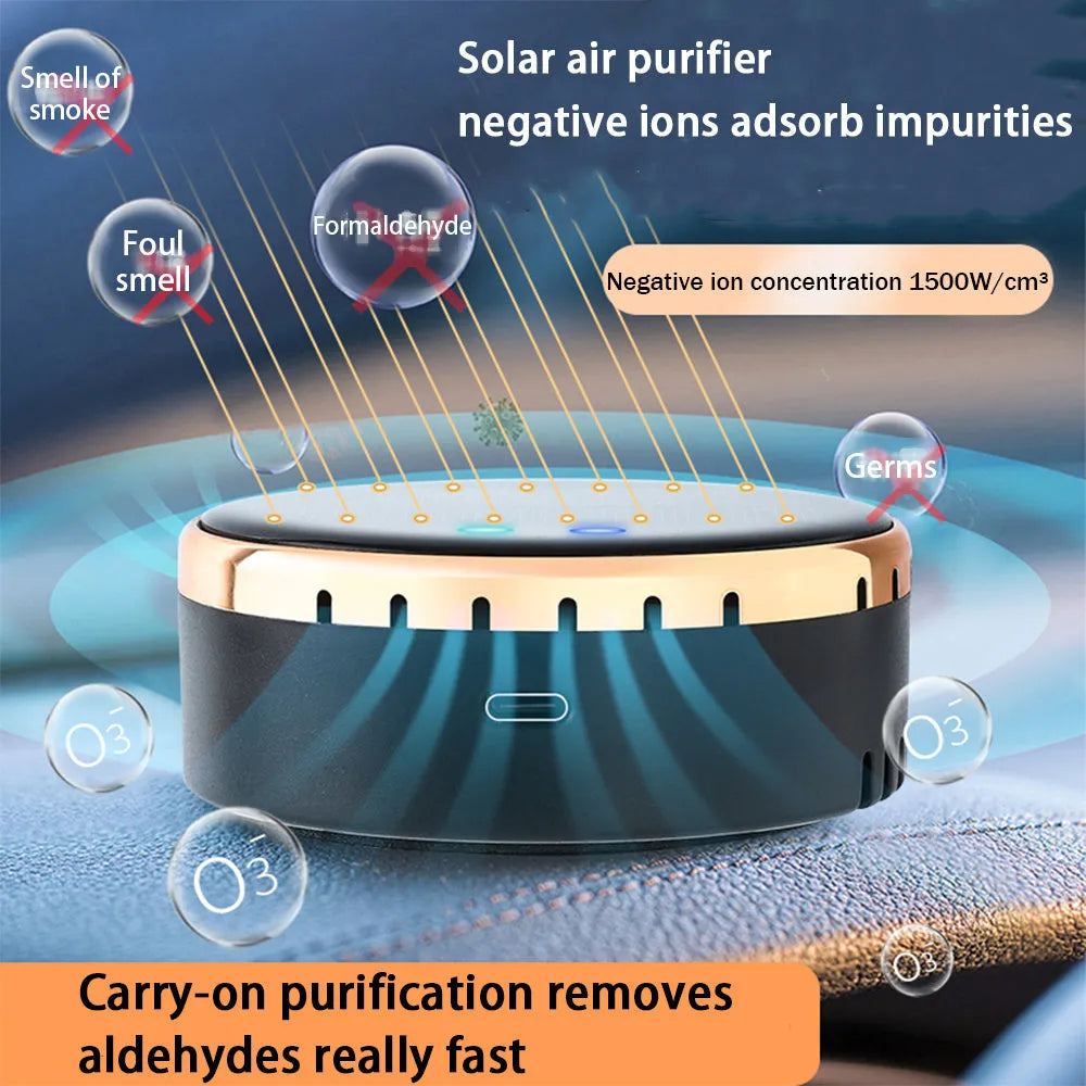 Car-mounted solar air humidifier in black colour installed on dashboard vent
