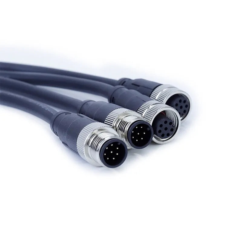 M12 8-core waterproof connecting wire with straight-head aviation connector and IP67 seal