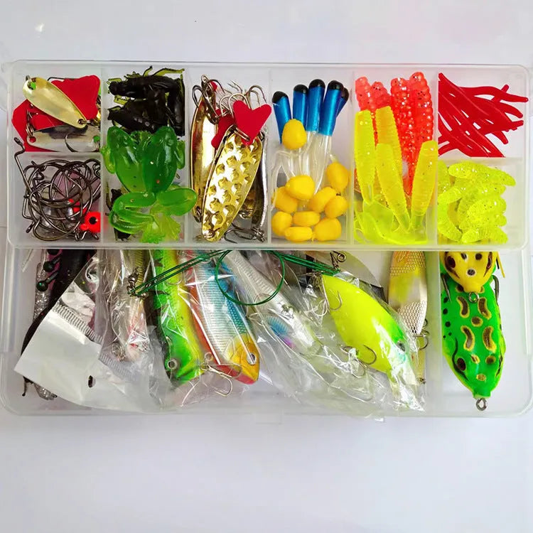 142-piece fishing lure set with fishing pliers and hard mino sequins in assorted colours