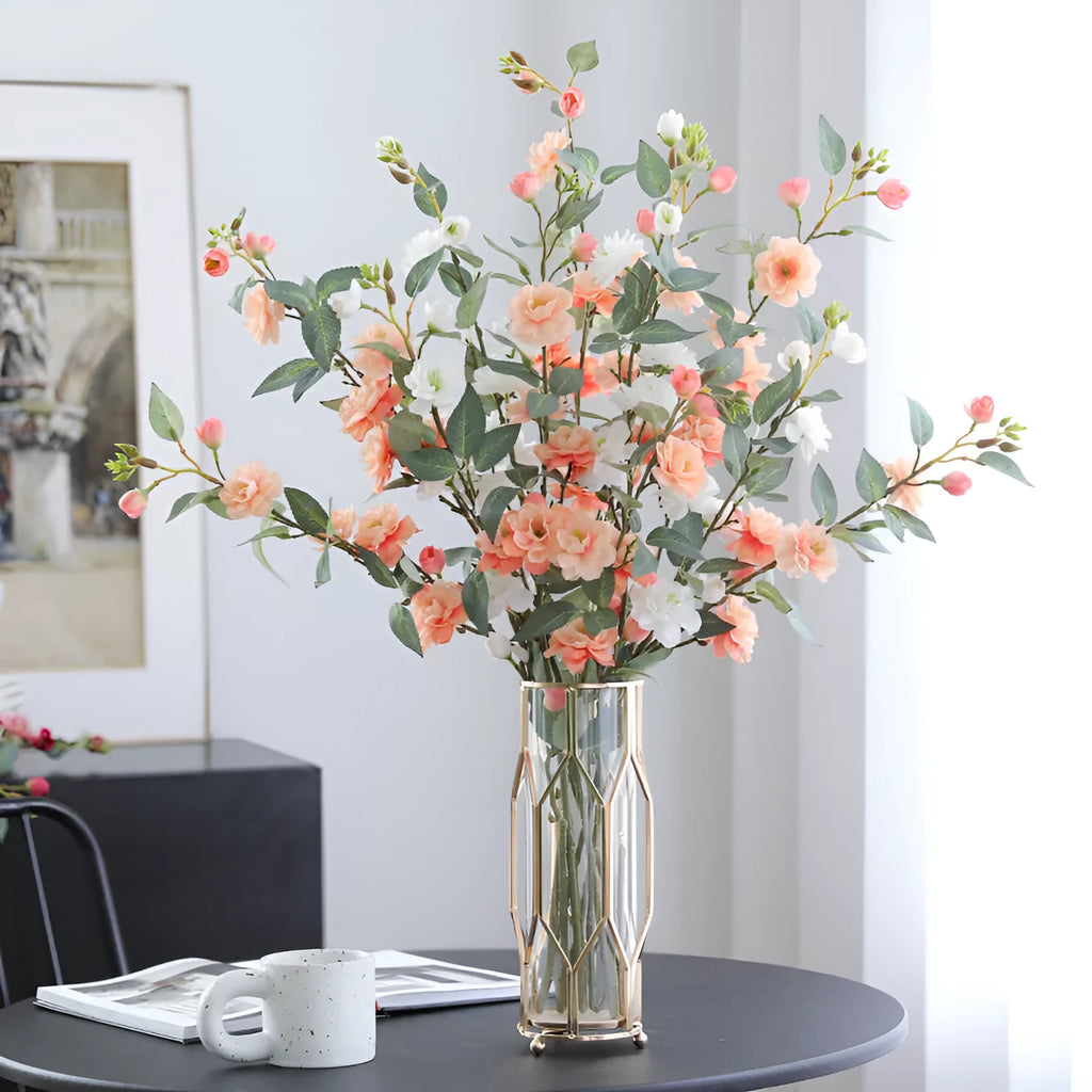 Raw silk simulation fake camellia artificial flower in Autumn Pink colour for home decoration