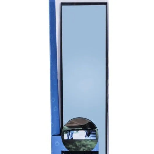 Curved blue filter rearview mirror measuring 270mm by 75mm with snap-on installation