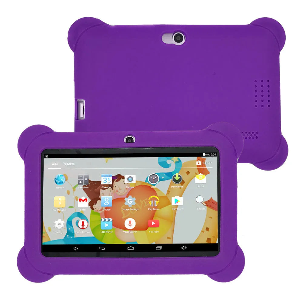 Children's tablet with 7-inch capacitive touch screen in black, showing front view with home button