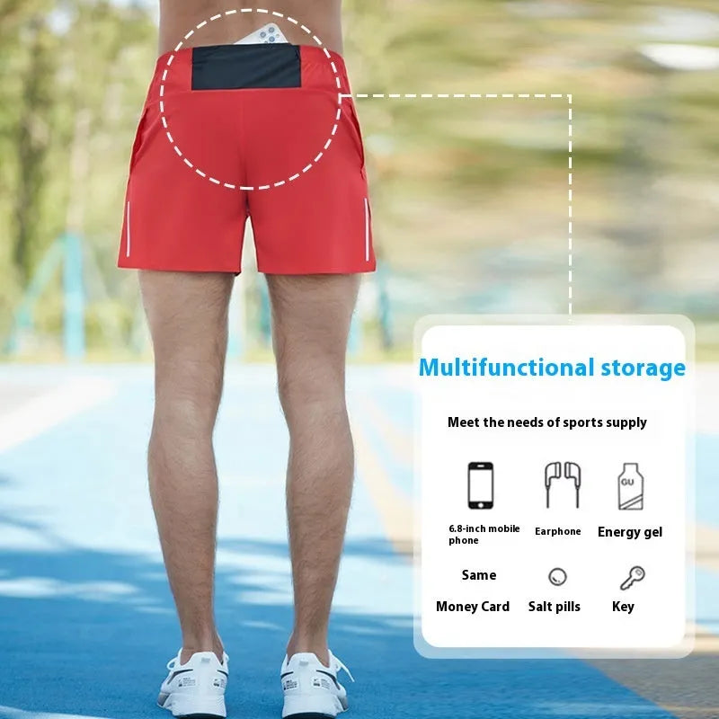 Men's black loose-fit off-road running shorts with high waist and quick-dry fabric