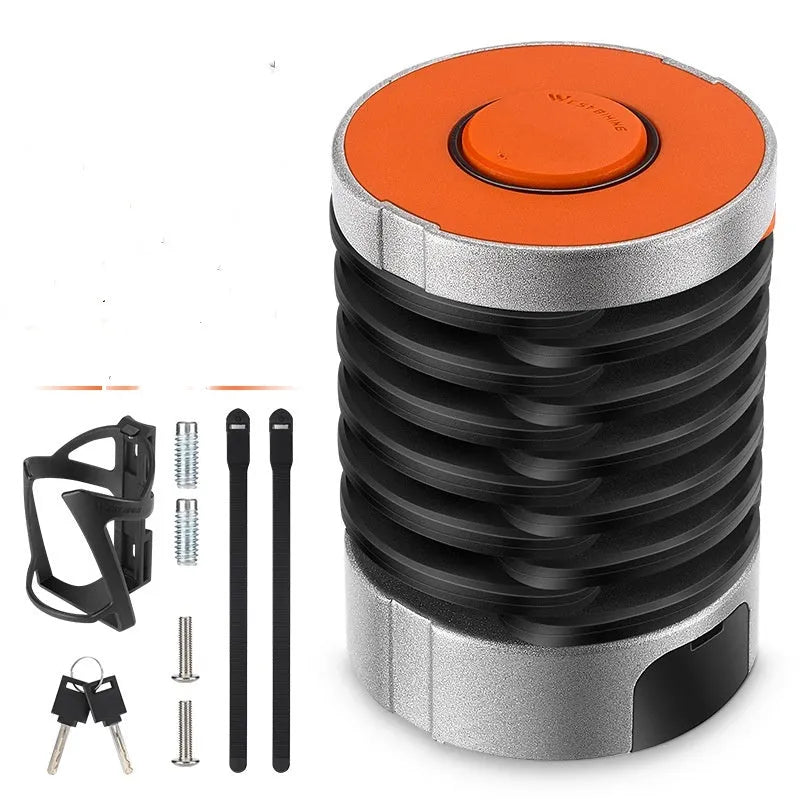 Portable bicycle folding lock in black or black orange colour with zinc alloy and steel construction