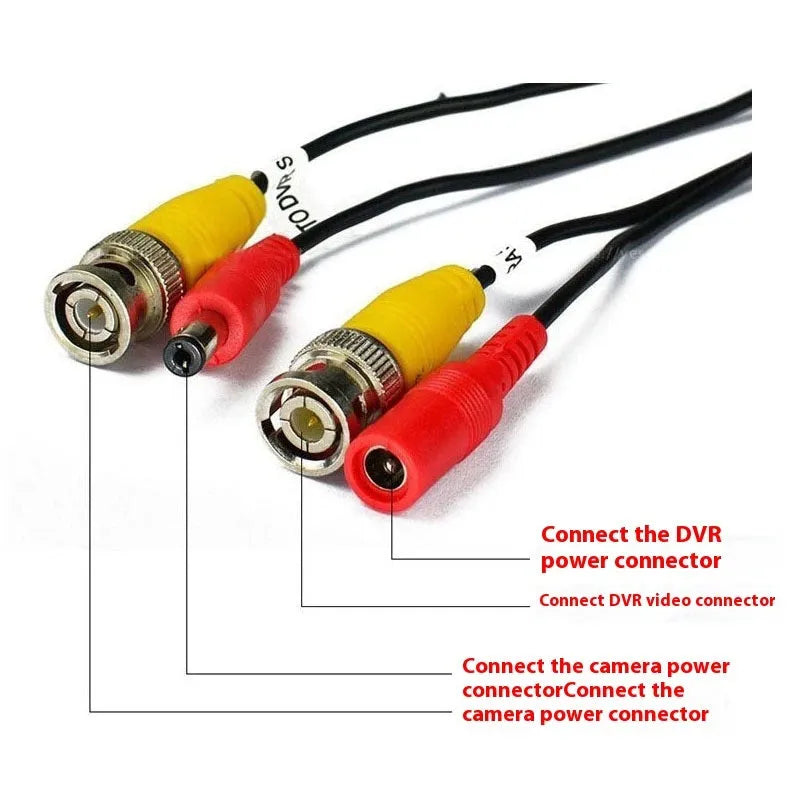 5m BNC DC power video integrated cable in black with moulded connectors for CCTV cameras