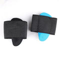 Blue elastic bandage arch support foot pad for flat feet, shown in adult size.