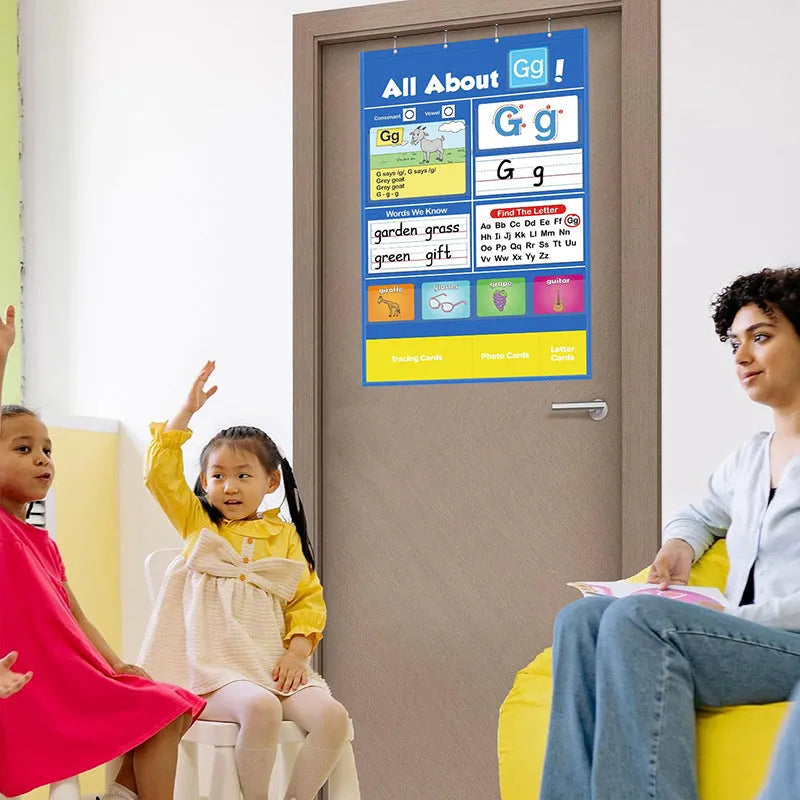 Alphabet learning sleeve table chart with educational cards measuring 60x40cm