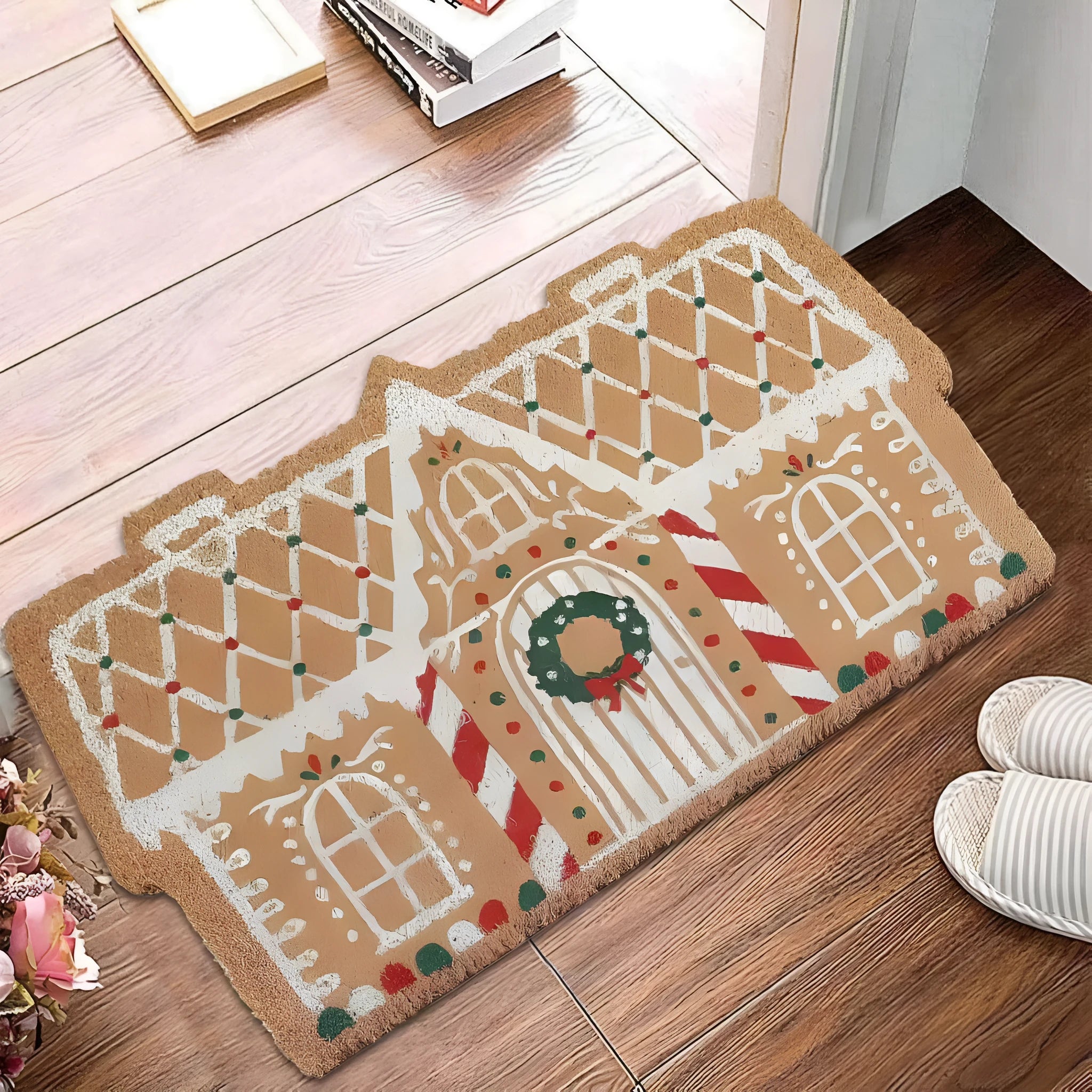 Christmas themed hallway mat with festive design and anti-slip backing in multiple size options