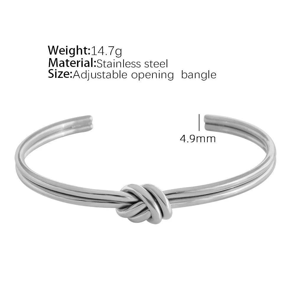 Adjustable stainless steel 18K gold plating knotted C-shaped open double-layer women's bracelet