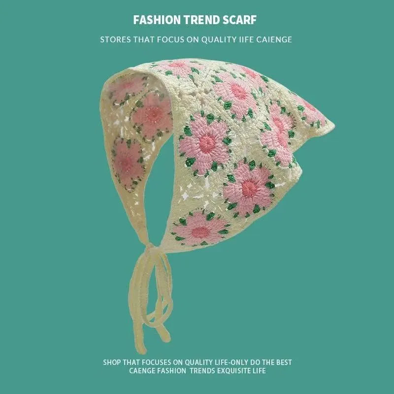 Cotton triangular headscarf with floral pattern in multiple colour options